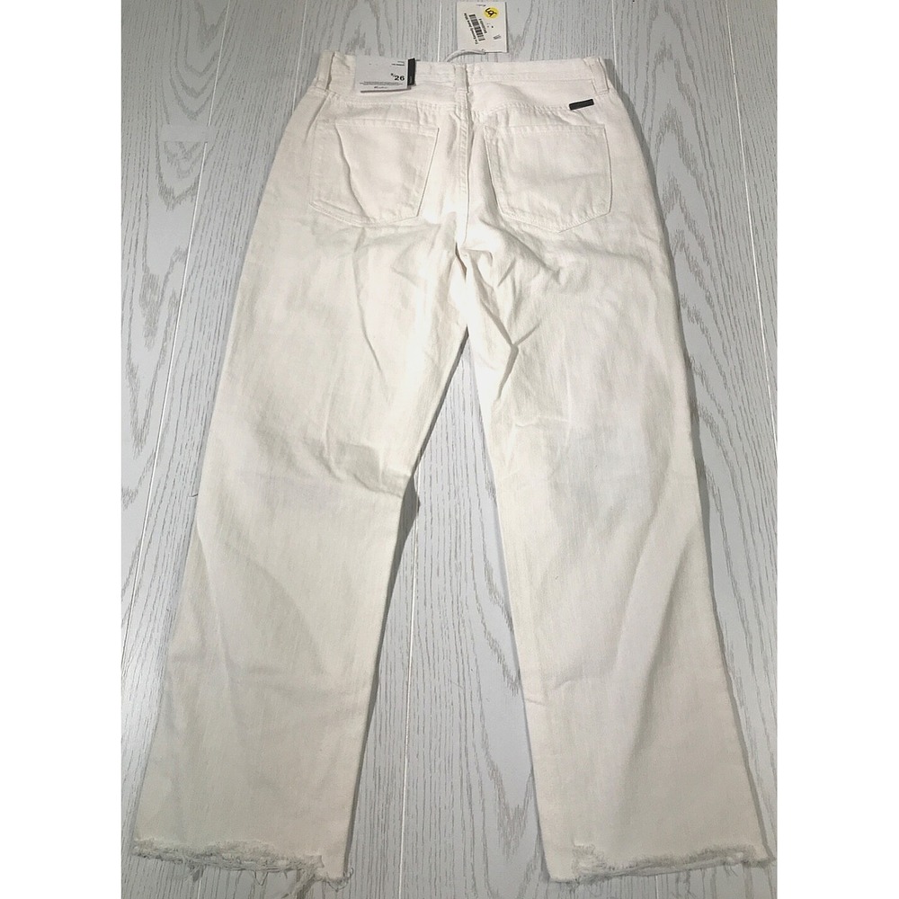 White KanCan Straight Fit Jeans Womens 5/26 Stretch Button Fly Distressed New